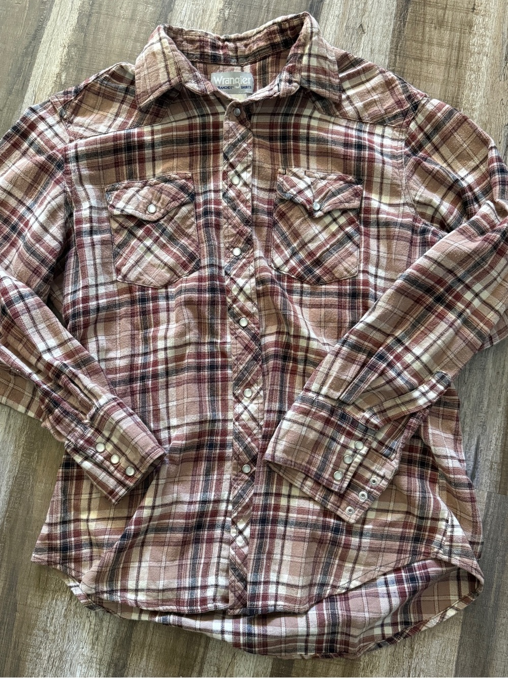 Wrangler Rancher Western Plaid Pearl Snap Shirt Men’s Large Brown
